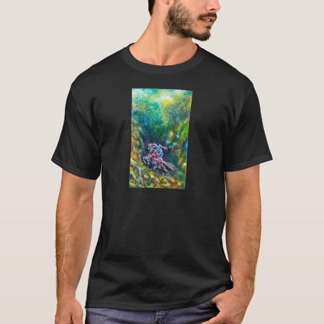 KNIGHT LANCELOT ,HORSE RIDING IN GREEN FOREST T-Shirt (Front)