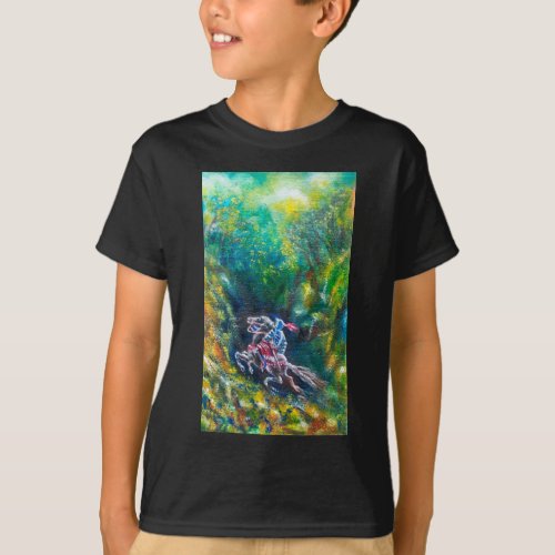 KNIGHT LANCELOT HORSE RIDING IN GREEN FOREST T_Shirt