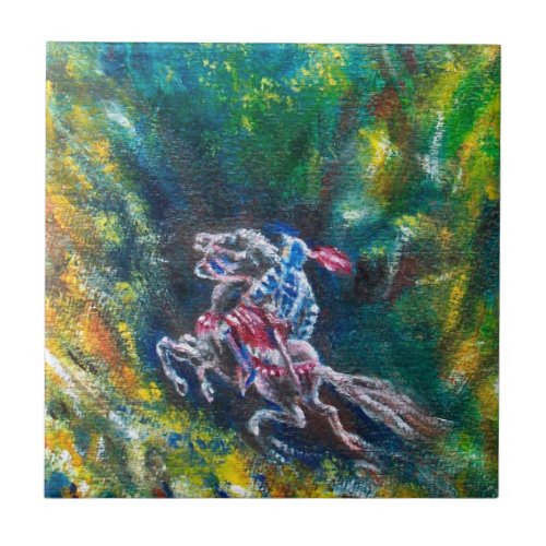 KNIGHT LANCELOT HORSE RIDING IN GREEN FOREST TILE