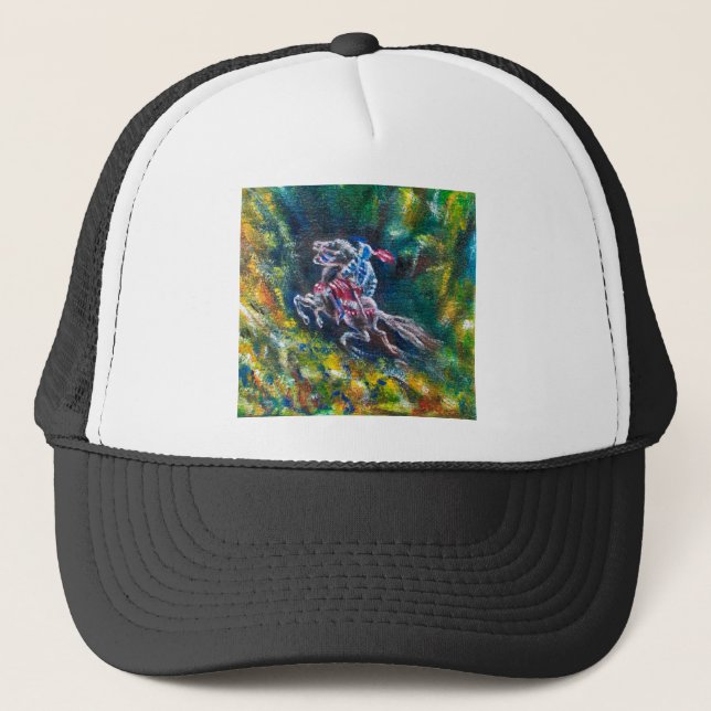 KNIGHT LANCELOT ,HORSE RIDING IN GREEN FOREST TRUCKER HAT (Front)