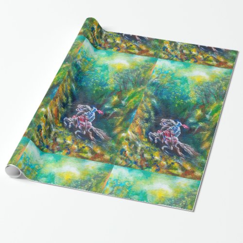 KNIGHT LANCELOT HORSE RIDING IN GREEN FOREST WRAPPING PAPER