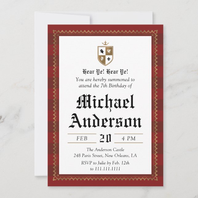 Knight Medieval Birthday Party Invitation (Front)