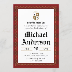 Knight Medieval Birthday Party Invitation
