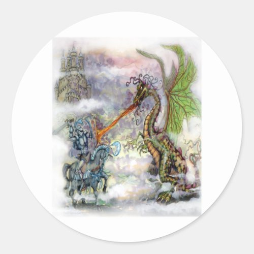 Knight n Dragon Classic Round Sticker