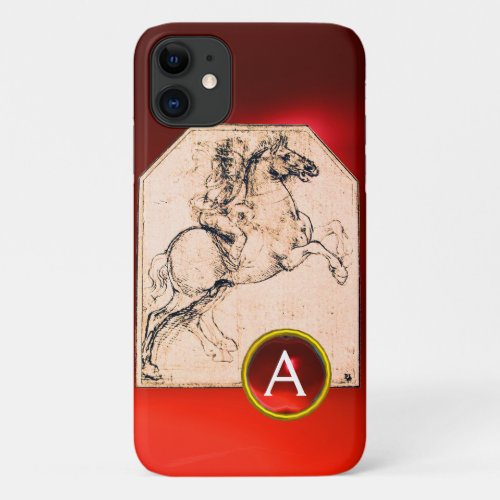 Knight on a Rearing Horse Red Ruby Gem Monogram iPhone 11 Case