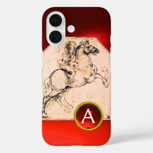 Knight on a Rearing Horse Red Ruby Gem Monogram iPhone 16 Case