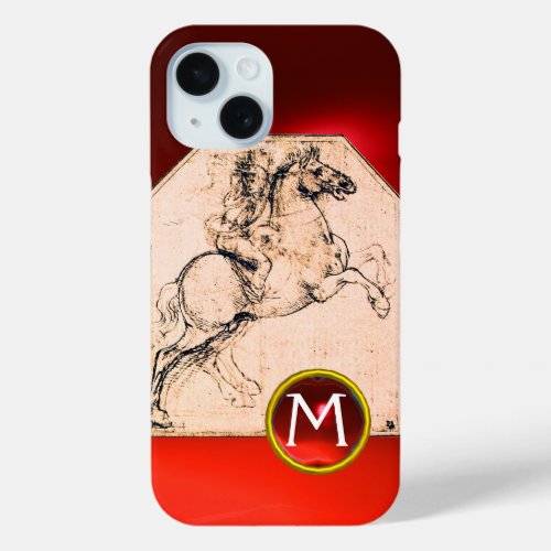 Knight on a Rearing Horse Red Ruby Gem Monogram iPhone 15 Case