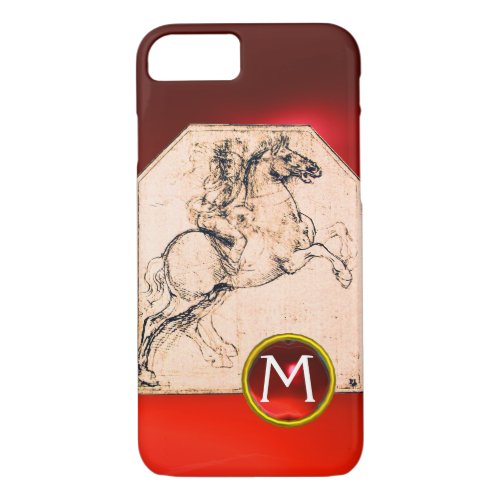 Knight on a Rearing Horse Red Ruby Gem Monogram iPhone 87 Case