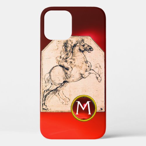 Knight on a Rearing Horse Red Ruby Gem Monogram iPhone 12 Pro Case
