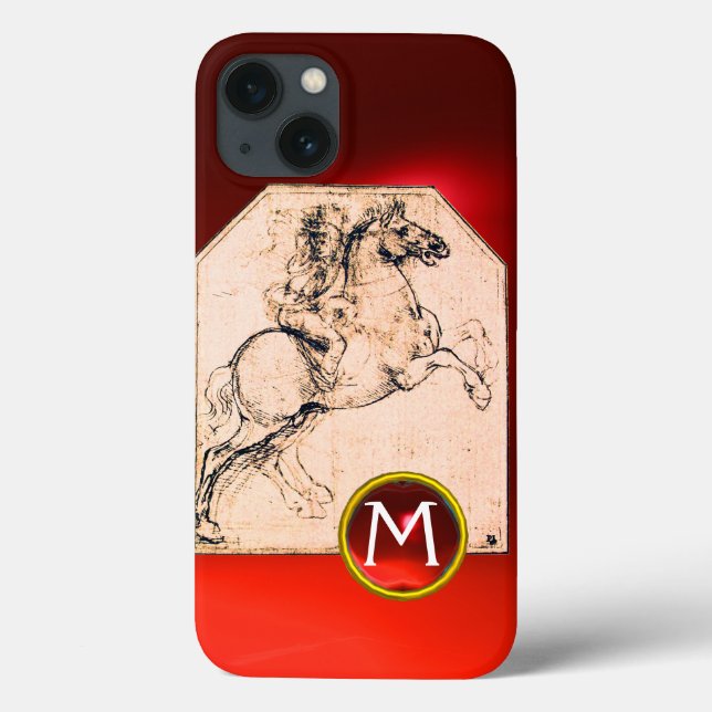 Knight on a Rearing Horse Red Ruby Gem Monogram Case-Mate iPhone Case (Back)