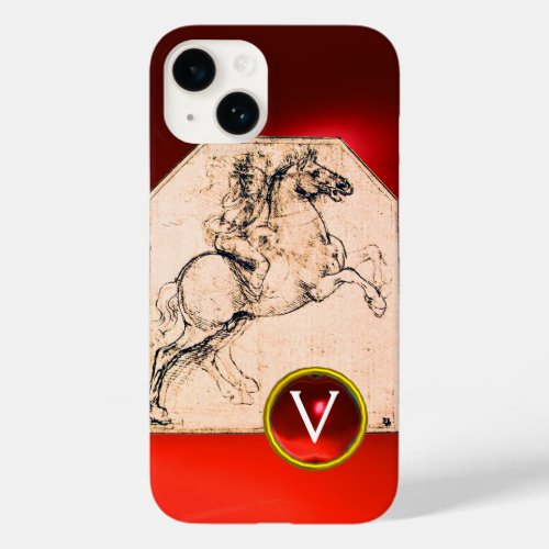 Knight on a Rearing Horse Red Ruby Gem Monogram Case_Mate iPhone 14 Case