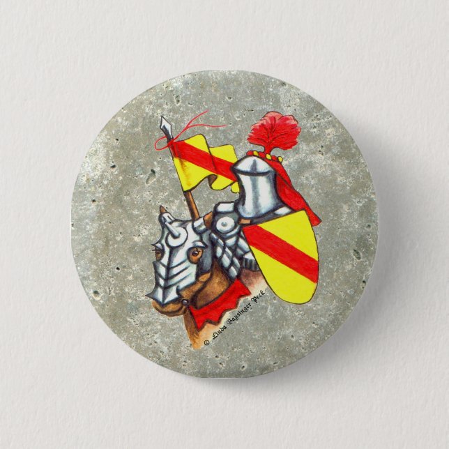 Knight on Horse Red Yellow Art Button (Front)