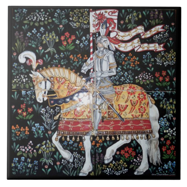 Knight on Horseback Montacute Tapestry Tile Trivet (Front)
