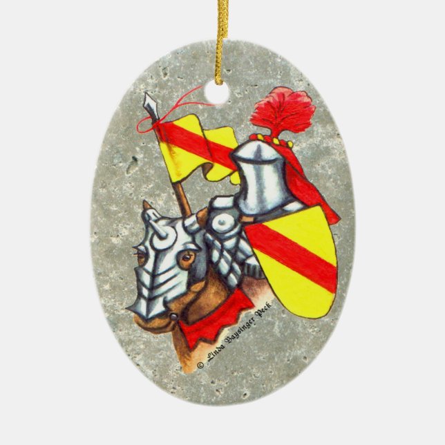 Knight on Horseback Painting Ceramic Ornament (Front)