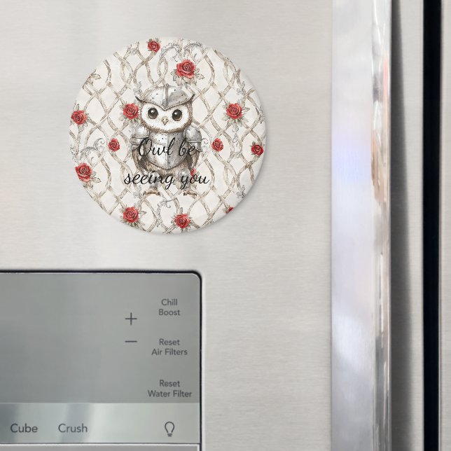 Knight Owl in Shining Armor Red Roses Seeing You Magnet (In Situ (Fridge))