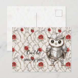 Knight Owl Shining Armor Roses I'll Be Seeing You Postcard