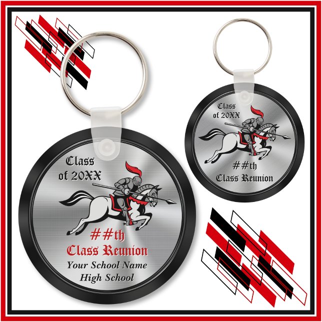 Knight Party Favours, Class Reunion Souvenir Keychain (Knight theme class reunion. Knight keychains. Black, Silver, White, Red, cheap class reunion gifts.)