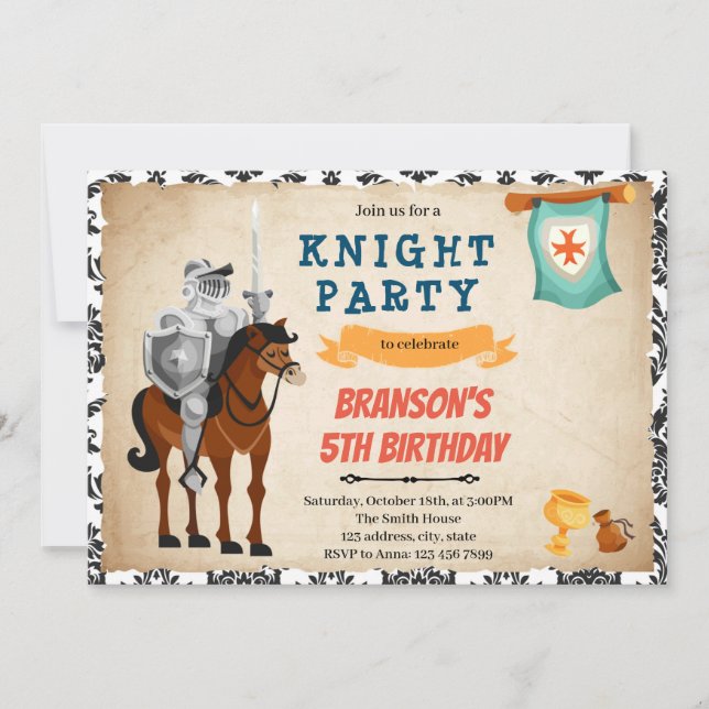 Knight prince theme birthday invitation (Front)