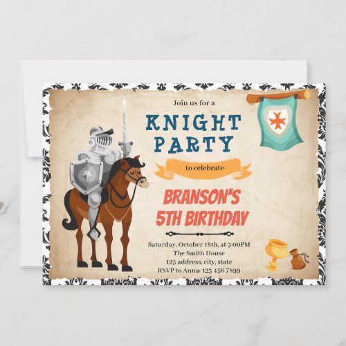 Knight prince theme birthday invitation