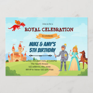 Knight princess birthday sibling invitation