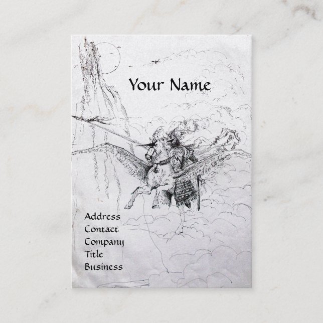 KNIGHT RIDING ON PEGASUS MONOGRAM silver platinum Business Card (Front)