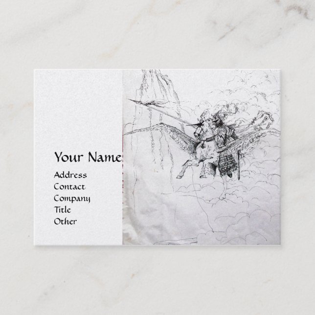 KNIGHT RIDING ON PEGASUS platinum metallic Business Card (Front)