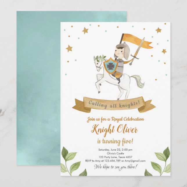 Knight Royal Medieval Boy Birthday Invitation (Front/Back)