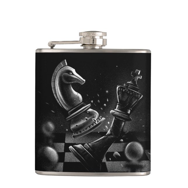 Knight’s Victory – Dramatic Chess Artwork  Flask (Front)