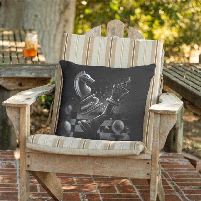 Knight’s Victory – Dramatic Chess Artwork  Outdoor Pillow (Chair)