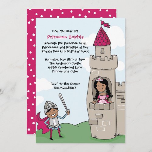 Knight Saves Princess Invitations Black Hair Invitation