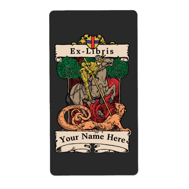Knight Slaying Dragon Ex-Libris Template Label (Front)