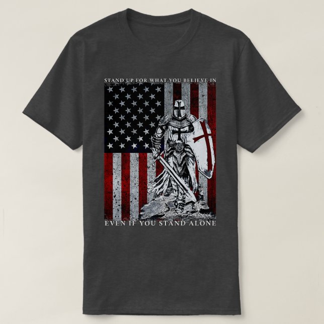 Knight Templar American Flag Crusader  T-Shirt (Design Front)