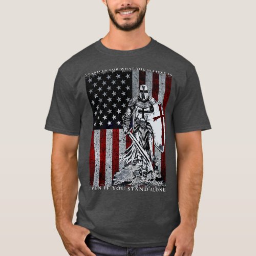 Knight Templar American Flag Crusader  T_Shirt
