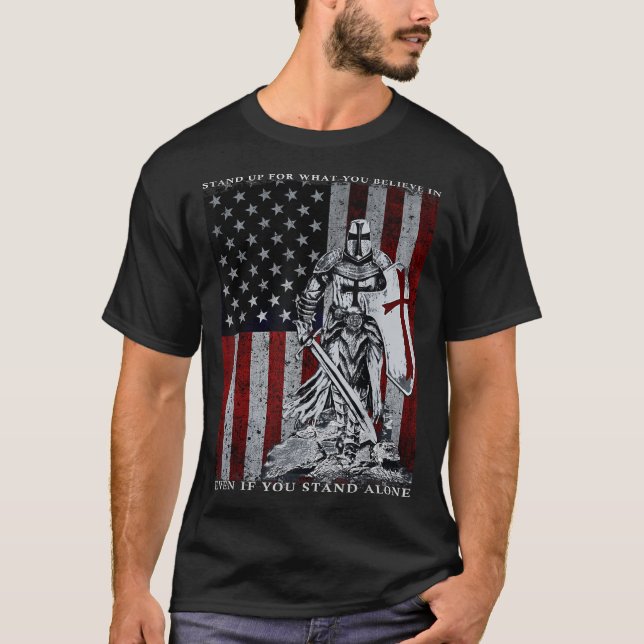 Knight Templar American Flag Crusader T-Shirt (Front)