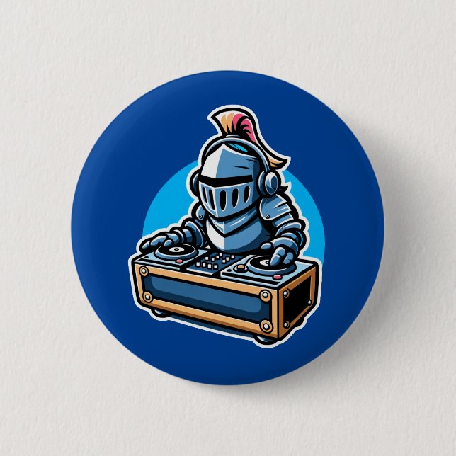 Knight Turntablist - Medieval DJ Fusion Art Button (Front)