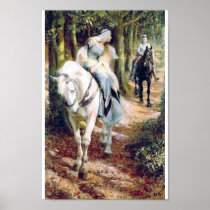 knight white horse lady forest poster