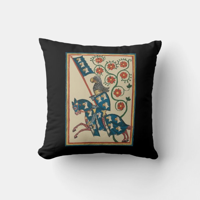 Knight With Eagle Heraldry, 14th Century Medieval Throw Pillow (Front)
