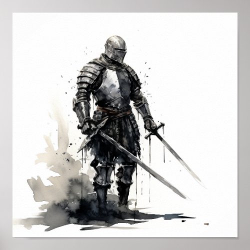 Knight with Sword _ Striking Side View Poster