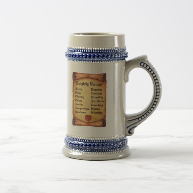 Knightly Virtues Two Scrolls Beer Stein (Right)