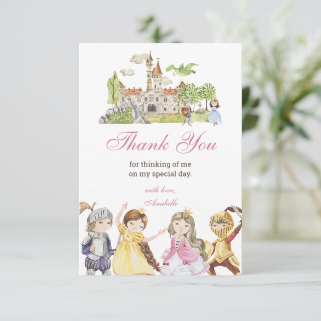 Knights and Princesses Birthday Thank You Card (Standing Front)