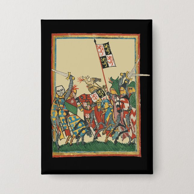 Knights Charging, 14th Century Codex Manesse Button (Front)