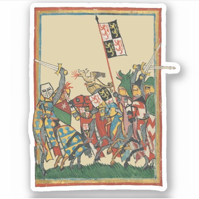 Knights Charging, 14th Century Codex Manesse Sticker (Front)