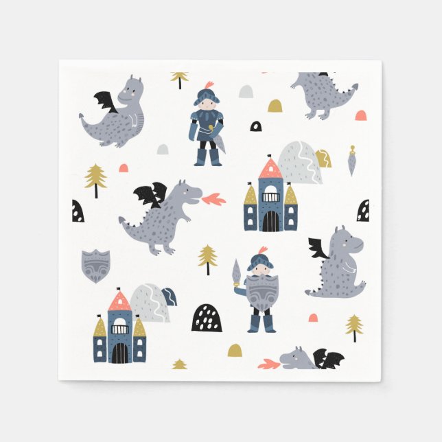 Knights & Dragons | Fairytale Birthday Party Napkins (Front)