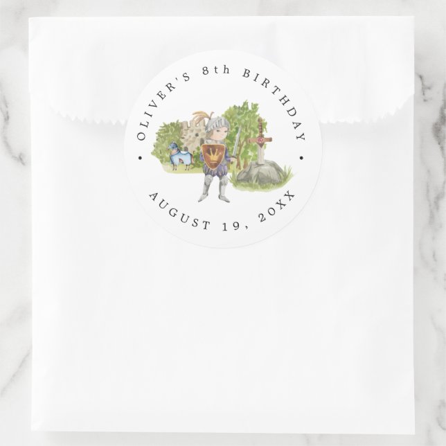 Knights & Dragons | Royal Medieval Birthday Classic Round Sticker (Bag)