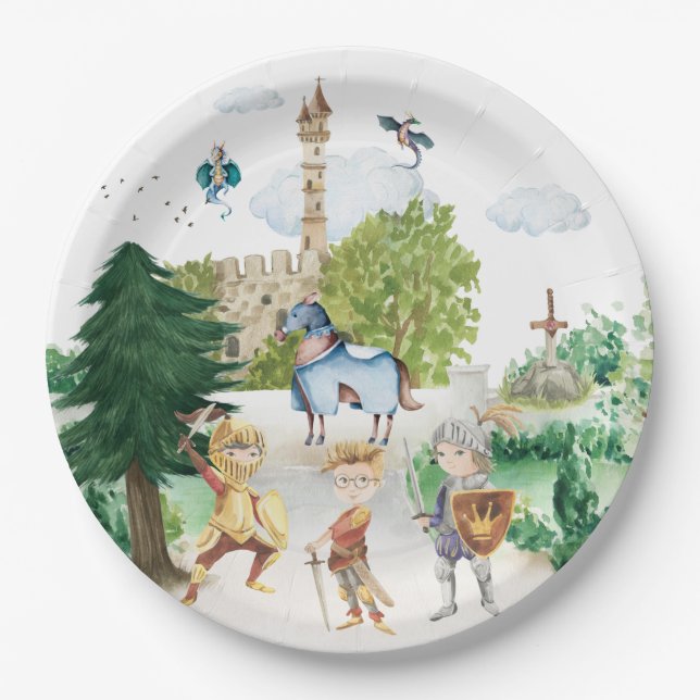 Knights & Dragons | Royal Medieval Birthday  Paper Plates (Front)