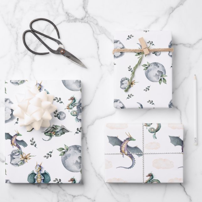 Knights & Dragons | Royal Medieval Birthday Wrapping Paper Sheets (Front)