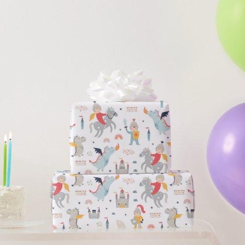 Knights  Dragons Wrapping Paper