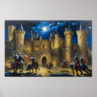 Knights Guarding A Castle At Night Poster