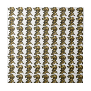 Knight's Helm Gold Medieval Ceramic Tile