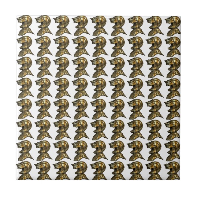 Knight's Helm Gold Medieval Ceramic Tile (Front)